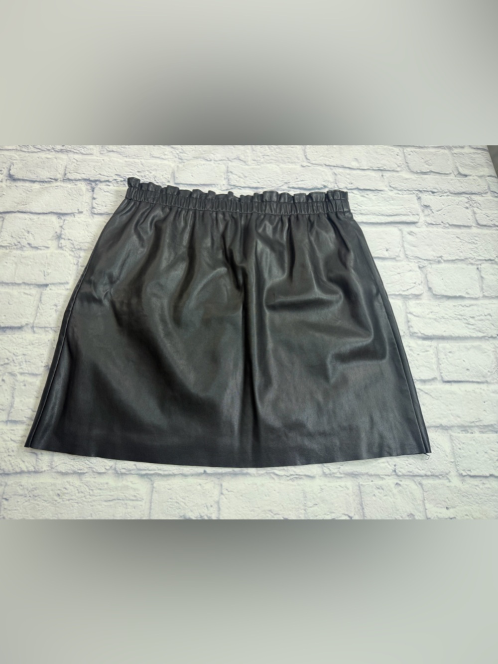 Loft Black Faux Leather A-Line Skirt - Hidden Elastic Waist. Size L.
